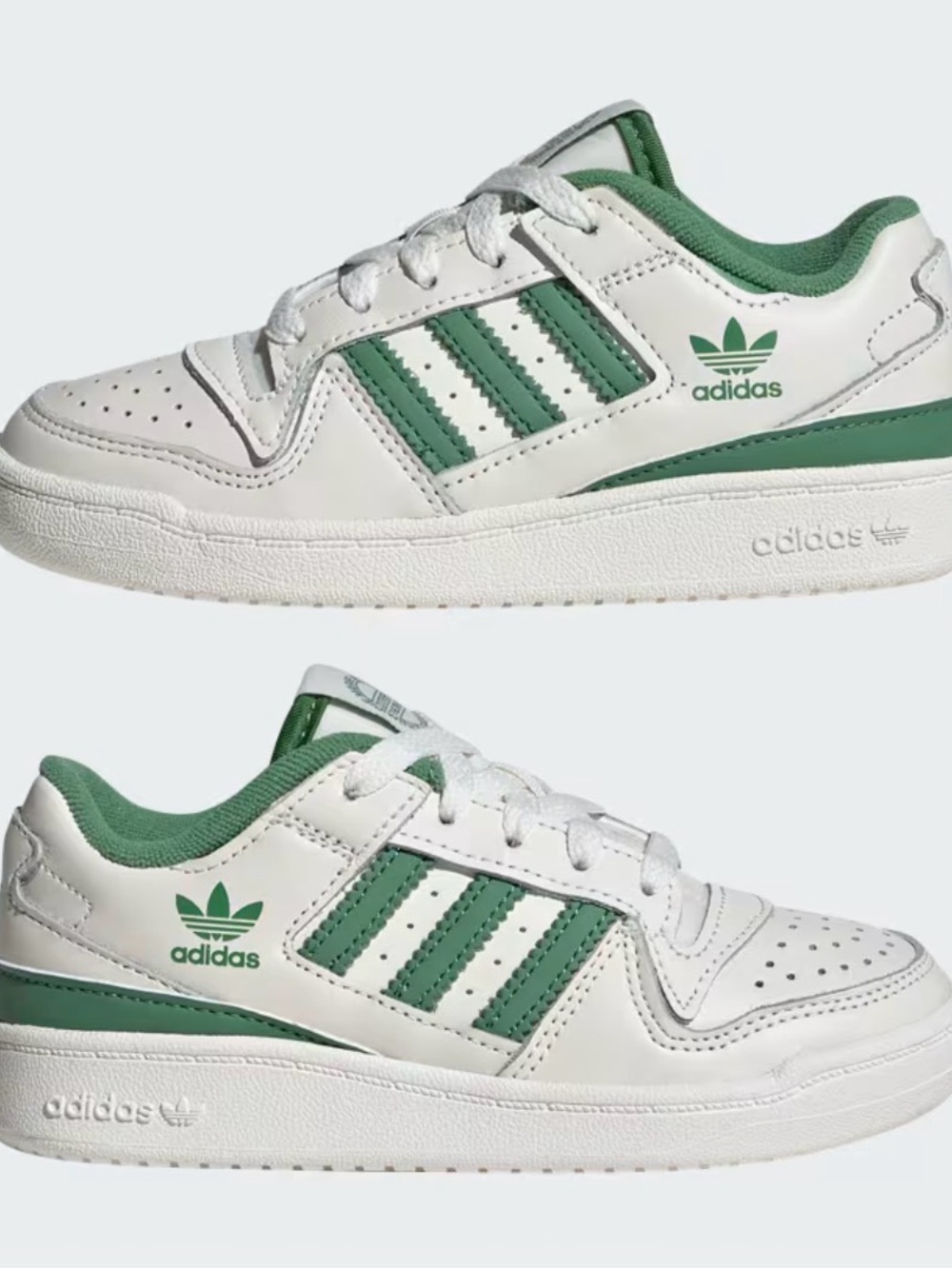 adidas Kids White Sneakers with Green Trim and Stripes